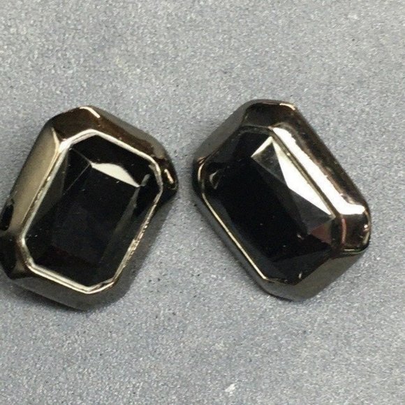 Clip On Earrings As Is Black Gunmetal Silver Octagon Rectangle Retro Vintage - Picture 3 of 6
